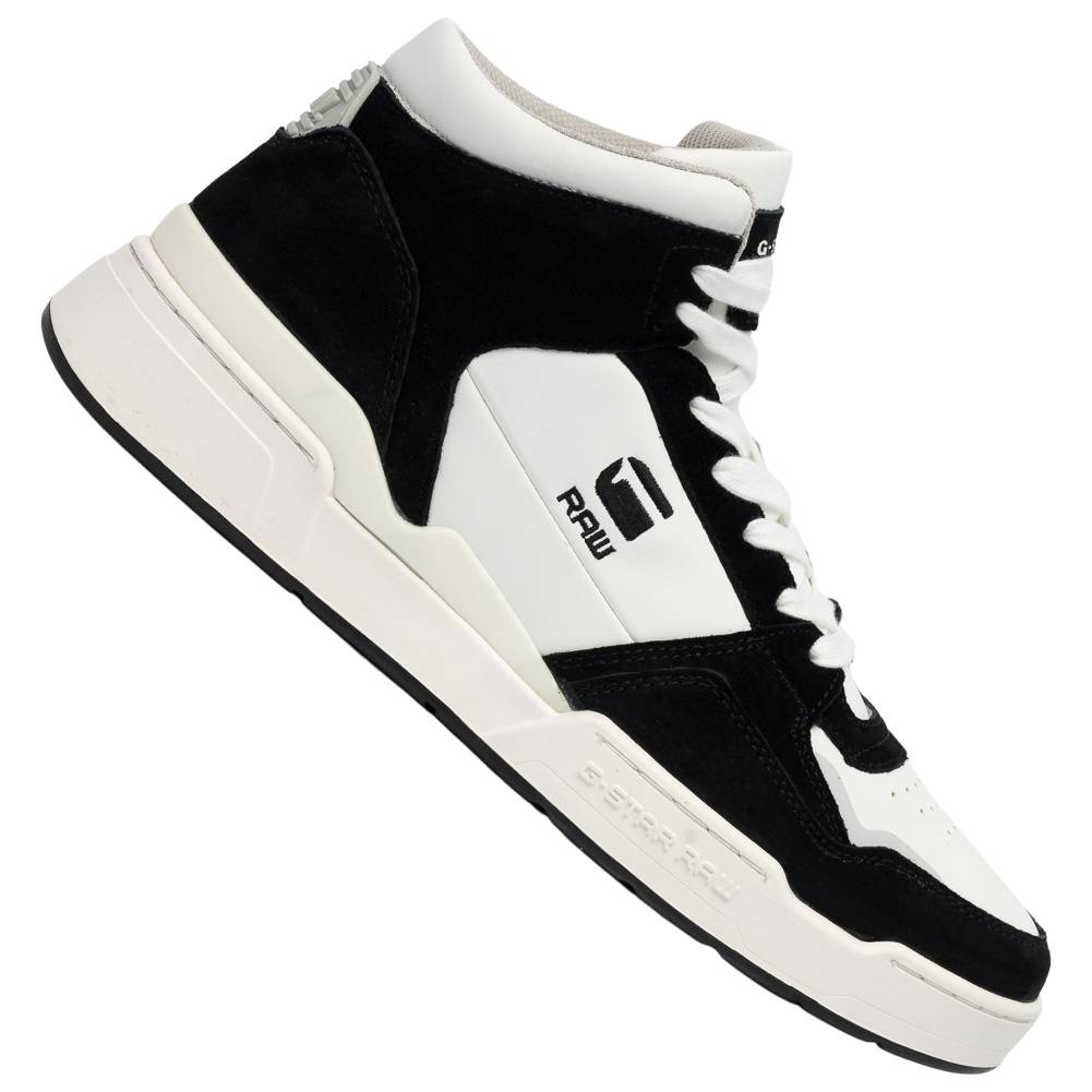 G-STAR RAW ATTACC Mid Basic Herren Leder Sneaker 2212 040711 WHT-BLK-40