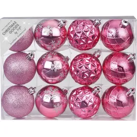 MAGIC by Inge Weihnachtskugeln Kunststoff 6cm x 12 Stück Set mit Muster Mix Christbaumkugeln pink