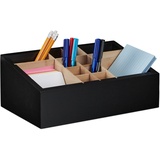 Relaxdays Schreibtisch Organizer, 12 Fächer, verstellbar, Bambus & MDF, Badorganizer, HBT 12 x 30 x 18 cm, schwarz/Natur