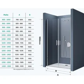 doporro Teramo24 Duschtür mit Drehtür 90 x 195 cm Transparent ESG-Sicherheitsglas