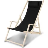 SWANEW Liegestuhl Strandliegestuhl Relaxliege Selbstmontage Holz Strandstuhl Klappbar schwarz Mit Handläufen - Schwarz