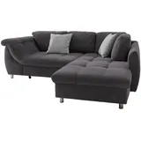 luma-home Ecksofa Schlafcouch L-Garnitur ausziehbar Ottomane rechts, Mikrofaser Anthrazit, & Dunkelgrau/Grau