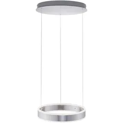 LED-Pendelleuchte, stahlfarben, kreisförmiger Leuchtkörper, dimmbar, modern