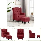 The Living Store Sessel Mit Fußhocker Weinrot Stoff - Loungeset - Sitzgruppe - Sofa Set - Beistelltisch - Esszimmerstuhl