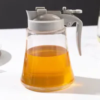 DDMMQS Press-on Honigspender, Sirup und Zuckerdose, tropffreier Honigspender Automatisches Öffnen und Schließen Flip-Top Ölspender Essigspender (Grau)