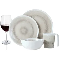 Moritz Melamin Camping Geschirr Set 4 Personen Amboss Design 16 Teilig + 4 Rotweingläser Weingläser Tafelgeschirr Picknick BBQ Kochgeschirr