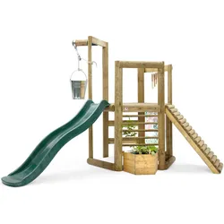 Plum Discovery Spielhaus aus Holz, Outdoor Kletterrampe, Rutsche, Malscheibe 6.5m2