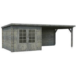 PALMAKO Blockbohlenhaus »Ella«, Holz, BxHxT: 614 x 214 x 340 cm (Außenmaße inkl. Dachüberstand) - grau