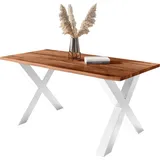 Baumkantentisch Akazie mit schwarzen Resin-Adern nussbaumfarben 140 x 80 cm X-Gestell weiß POLLY - Braun