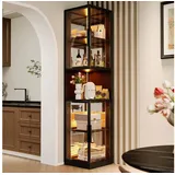 Flieks Eckvitrine Glasvitrine mit LED-Beleuchtung und Glastüren, verspiegelter Rückwand (1-St., 42x44x205 cm) Standvitrine mit 5 Fächern Eckschrank Hochschrank für Sammler Schwarz schwarz