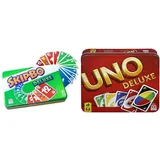 Mattel Games L3671 Skip-BO Deluxe in Metalldose Kartenspiel, geeignet für 2-6 Spieler, Spieldauer ca.30 Minuten & K0888 UNO Deluxe Kartenspiel, geeignet für 2-10 Spieler, Spieldauer ca.15 Minuten