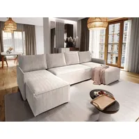 Masseno Ecksofa TRES mit Schlaffunktion U-Form, Sofa mit Bettkasten, Wohnzimmersofa, Couch, Soffa, Bettsofa, Couchgarnitur- Creme, POSO 100 - Beige