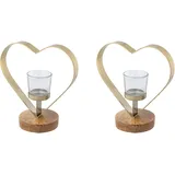 creativ home Teelichthalter Kerzenhalter Herz Edelstahl/Glas/ Holz Beige