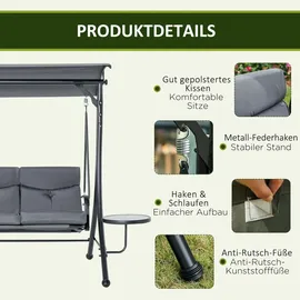 Outsunny Hollywoodschaukel Grau/Schwarz 3-Sitzer