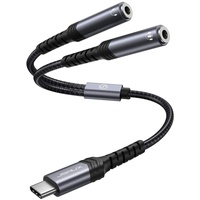 JSAUX USB C Klinke Splitter Kopfhörer Aux Adapter [28CM] USB Typ C auf Dual 3.5MM Aux Splitter Adapter für Huawei P30 Pro/P20/P20 Pro/Mate 10/20 Pro, Samsung S20/S20 Plus, One Plus 7/6T Grau