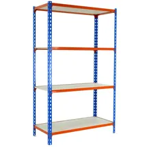 Proregal Schwerlastregal Stahl 150x80x30cm Blau/Orange 4 Fachböden