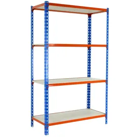 Proregal Schwerlastregal Stahl 150x80x30cm Blau/Orange 4 Fachböden