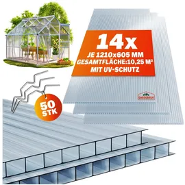 Gardebruk Hohlkammerplatte 14x Polycarbonat 4 mm 10,25 m2 1210x605 Transparent