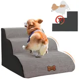 CALIYO Hunderampe Hundetreppe 3 Schichten Haustiertreppe Hundetreppe Katzentreppe, für Kleine Hunde Welpe Katzen aus Sofa Bett rutschfest grau
