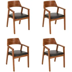 Esszimmerstuhl massive Akazie nuss Sitz Echtleder schwarz ANGEL (4er-Set)