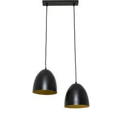 Licht-Erlebnisse Pendelleuchte ANNIE Schwarz Gold E27 Ø20cm rund Retro Design Hängelampe Wohnzimmer Esstisch, AD142-21-53