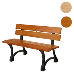 Gartenbank HWC-O20, Sitzbank Parkbank Holzbank 2-Sitzer, Gusseisen Holz Kiefer, 125cm ~ teak