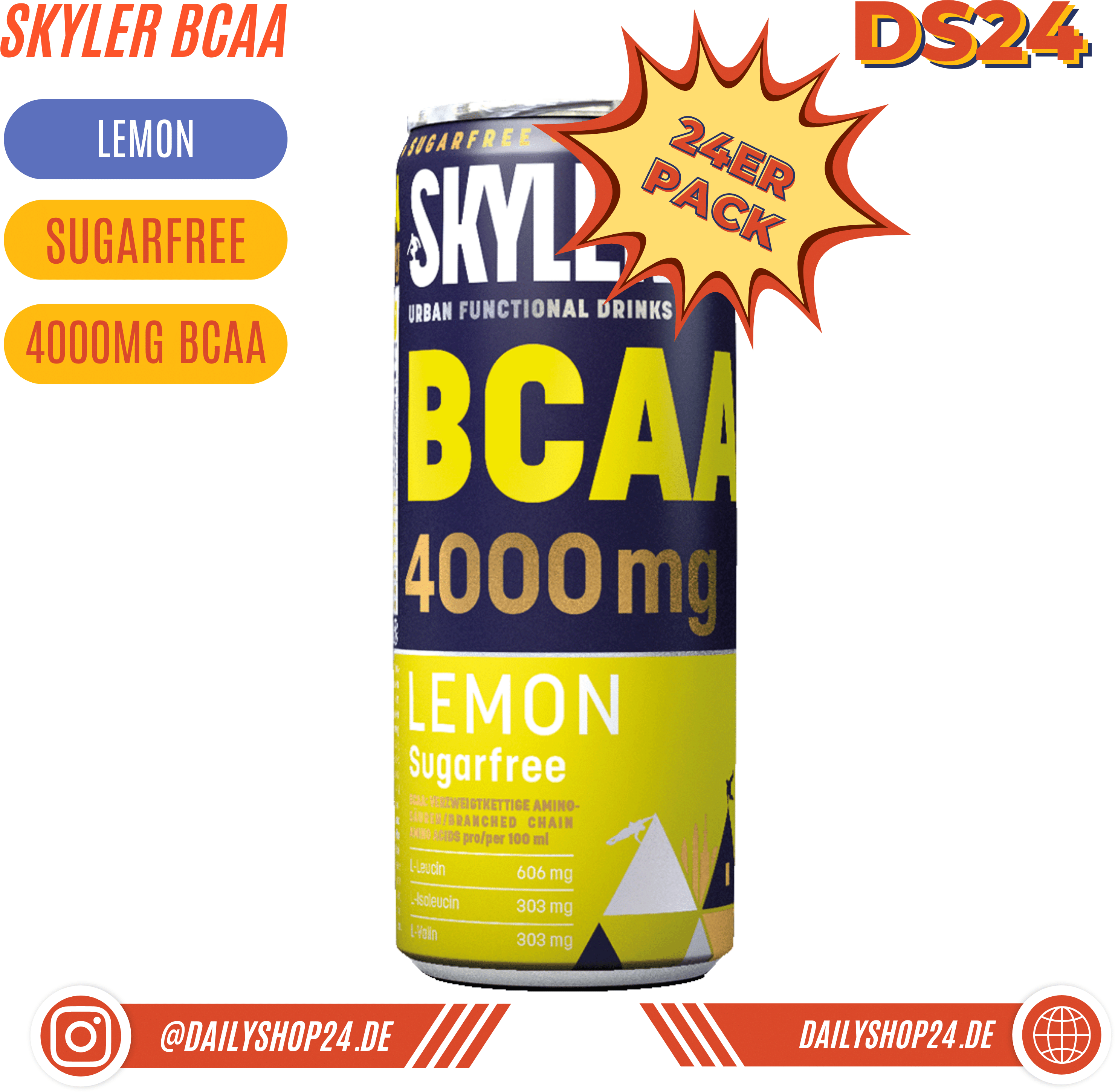 SKYLER BCAA Drink 330ml (zzgl. Pfand) - 24 Dosen / Lemon
