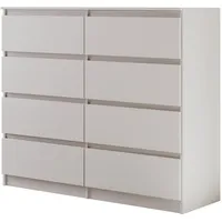 Beautysofa Kommode Weiß, 8 Schubladen, 120x101.5x39 cm, Wohnzimmer, Kommoden