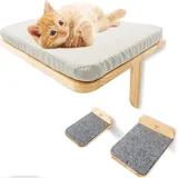 3tlg Katzen Kletterwand Set Katzentreppe Wand Wandkratzbaum  Katzenliege Massivholz 40x30x25cm - Beige