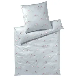 ELEGANTE Mako-Satin Bettwäsche Spätzchen Vögel rauchblau 135 x 200 cm + 80 x 80 cm