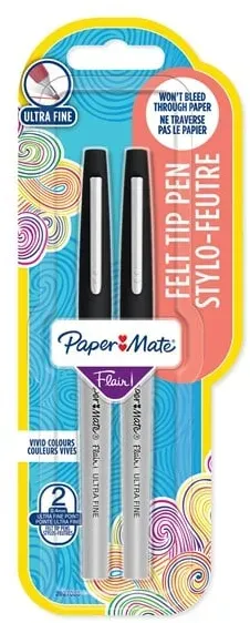 Flair Filzstifte | extrafeiner Spitze (0,4 mm) | Schwarz | 2 Stück