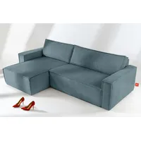 KONSIMO® Ecksofa NAPI Universal-Ecksofa links oder rechts, beidseitig, hergestellt in der EU, mit Schlaffunktion, Bettkasten, Modern blau 246 cm x 89 cm x 148 cm