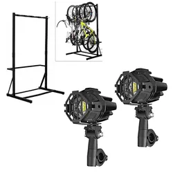 Set: Fahrradständer freistehend für 5 Fahrräder StahlRI98 + 2x LED Nebelscheinwerfer