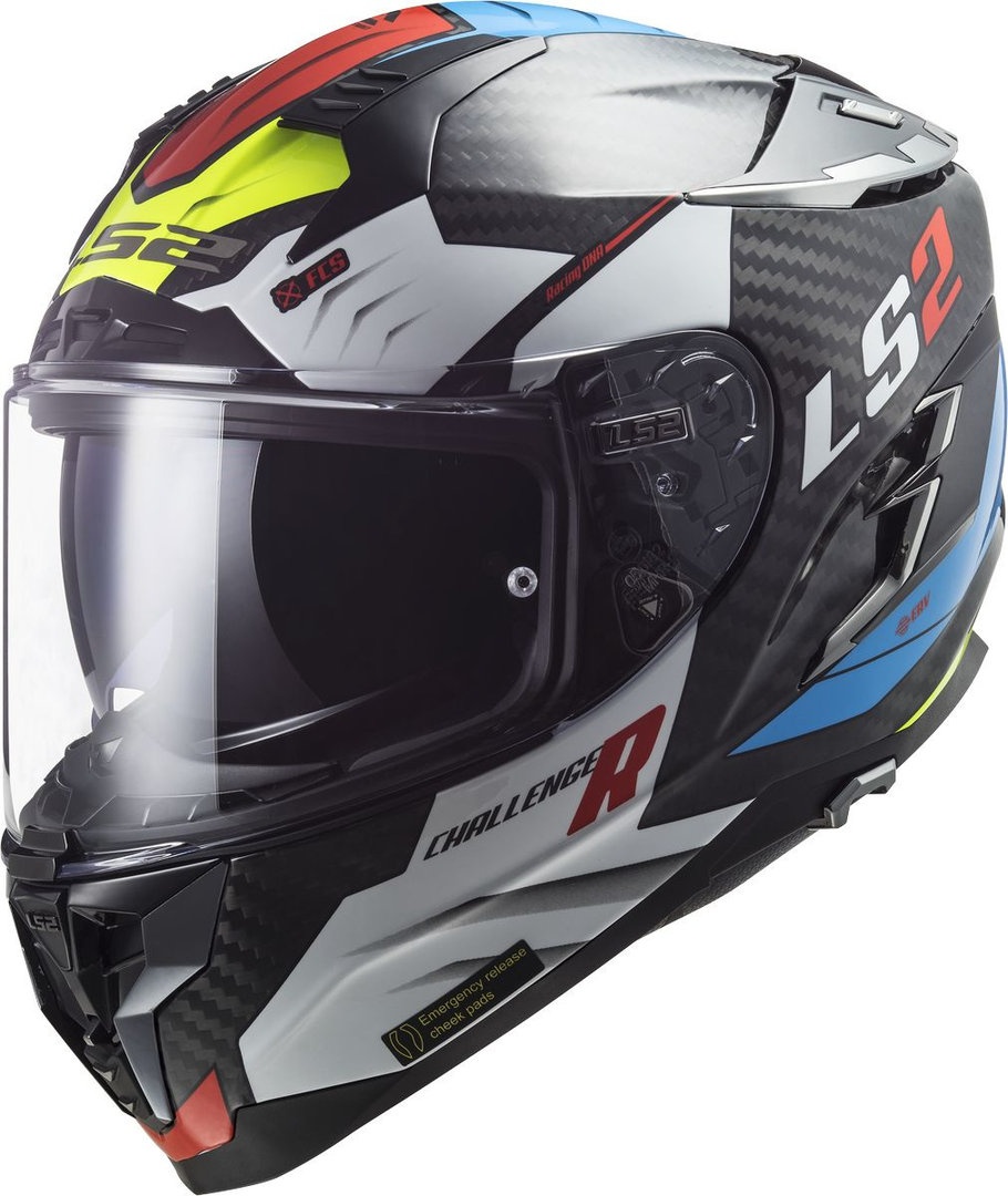 LS2 FF327 Challenger Sporty Carbon Helm, schwarz-weiss-rot-grün, Größe S