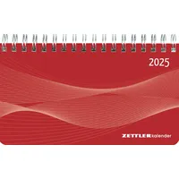 Zettler - Querkalender Mini 2025 rot, 15,6x9cm, Bürokalender mit