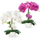 PASCH® 2er Set Orchideen künstlich in Hochglanz-Keramiktöpfen (40cm) | Kunstblumen im Topf | Kunstblumen wie echt | künstliche Orchideen im Topf | künstliche Blumen im Topf | Kunstblume Orchidee