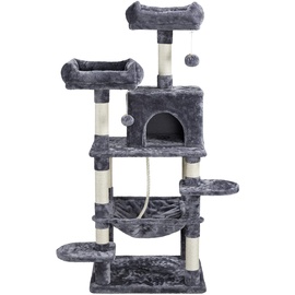 Yaheetech Stabiler Kratzbaum mit Sisal-Kratzstangen Hängematte, Höhle, Spielsisal 147 cm Kletterbaum für Katzen