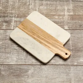 GAUMENKICK Schneidebrett Vesperbrett Mangoholz Marmor weiß braun Servierbrett 30cm