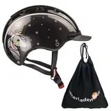 RL24 - Casco Kinder Reithelm Nori Einhorn inkl. Schutzbeutel – Mädchen & Jungen Reitkappe – Helm zum Reiten, Fahrrad- & Skifahren – Reiterhelm in Schwarz/Grau – Gr. S (52-56 cm)