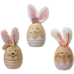 Decoris 1 Dekofigur Osterhase 12,5cm Holz Dekohase Osterdeko Tischdeko Ostern Frühlingsdeko Osterschmuck Hase Figur Geschenk Natur Weiß Rosa