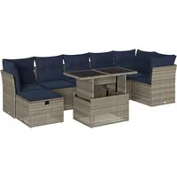 vidaXL Gartensofa-Set mit Kissen, grau, Polyrattan