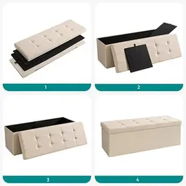 Songmics Sitzbank Truhenbank Beige 110 x 38 x 38 cm