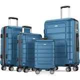 SHOWKOO Kofferset 4 Teilig Familienset Hartschale Leicht ABS+PC Erweiterbar Reisekoffer Haltbar Trolley Handgepäck Sets mit TSA Schloss und 4 Rollen (S M L XL -Navy Blau)