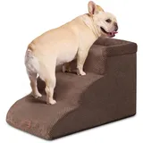 EHEYCIGA Hundetreppe für Kleine Hunde 35 cm Hoch, 3 Stufen, Braun