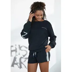 Sweatshorts FRENCH CONNECTION, Damen, Gr. 32/34, N-Gr, schwarz, Sweatware, Obermaterial: 60% Baumwolle, 40% Polyester, unifarben mit Farbeinsatz, sportlich, lässig geschnitten kurz, Hosen, mit seitlichen Kontrast-Einsätzen, Loungewear