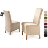 Beautex Stuhlhusse Eva Stuhlhussen Lang, Samt Stuhlbezug, elastische Stretch Husse beige