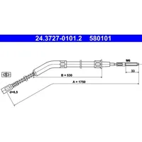 ATE Handbremsseil Hinten 24.3727-0101.2 für VW Käfer Karmann Ghia