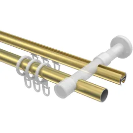 Interdeco GARDINENSTANGE RUNDROHR-INNENLAUF Prestige Santo 420 cm (geteilt in 3 x 140 cm), 2-läufig, 20 mm Ø Messing-Optik