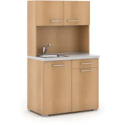 Büroküche PRIMO mit Spülbecken und Mischbatterie, Buche