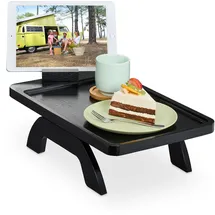 Relaxdays Sofatablett, Armlehne, Bambus, mit Handyhalterung, HxBxT: 12 x 40,5 x 25 cm, Sofaablage Getränke, schwarz